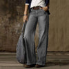 Chic wide leg denim jeans for women in vintage style, featuring mid-rise fit, zipper closure, and functional pockets.