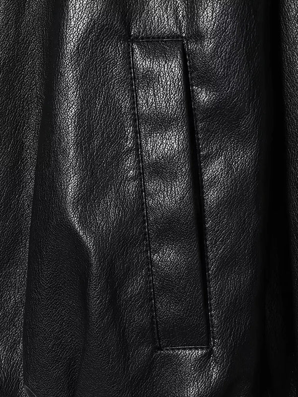 Chic faux leather bomber jacket for women, perfect for autumn fashion and versatile layering with a stylish turtleneck collar
