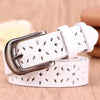 Women's Vintage Leather Belt with Pin Buckle in red, black, white, coffee, and camel for casual or formal wear.
