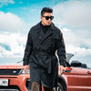 Men's Casual Trench Coat in Plus Sizes, single-breasted, loose fit, medium length, stylish outerwear for autumn and winter.