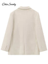 Creamy white single-breasted blazer with classic collar perfect for business meetings and weekend brunches