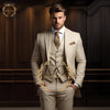Elegant Men's 3-Piece Wedding Suit Set with notch lapel, slim fit jacket, vest, and trousers for formal events.