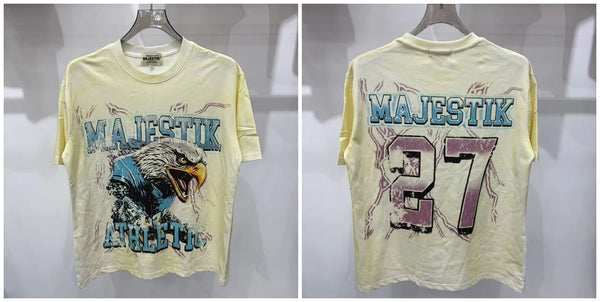 Hip-hop style t-shirt featuring eye-catching rhinestone text design
