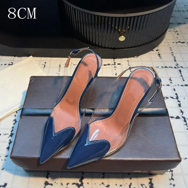 Transparent high heels with pointed toe and breathable lining