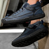 Detail shot of massage-promoting insole technology in leather loafer providing comfort and foot support