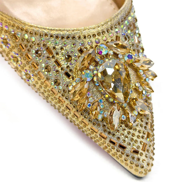 Women's formal sandals adorned with sparkling crystals and square heel base