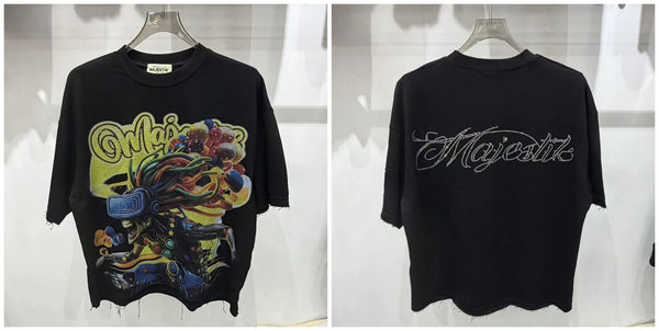 Cotton hip-hop t-shirt with sparkling MAJESTIK rhinestone letters