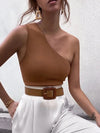 Backless asymmetric tank top for women in breathable cotton blend