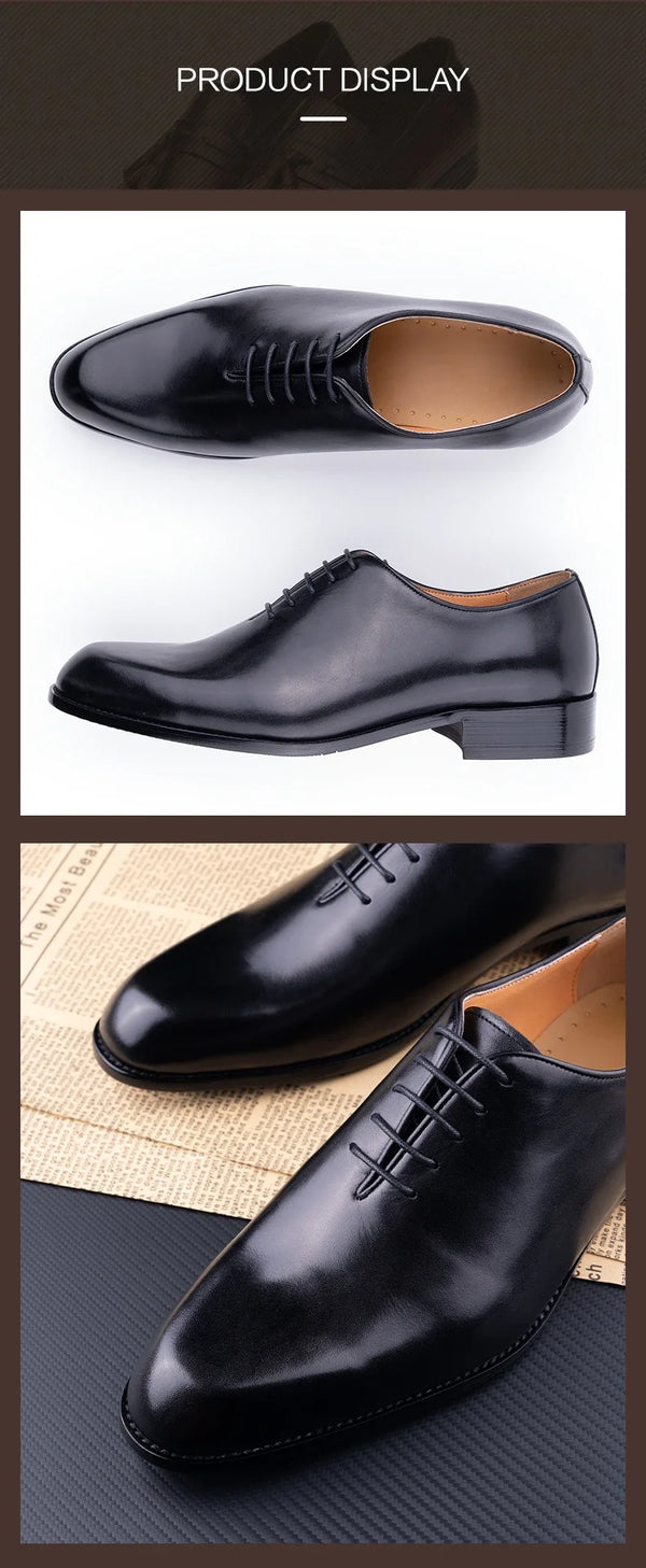 Detailed view of leather dress shoes showing artisan quality and durable design