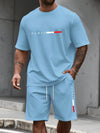 Relaxed fit two-piece set with crew neck tee and elastic waist shorts