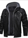 Sleek men's PU leather biker jacket with detachable hood, slim fit, perfect for autumn and winter casual wear.