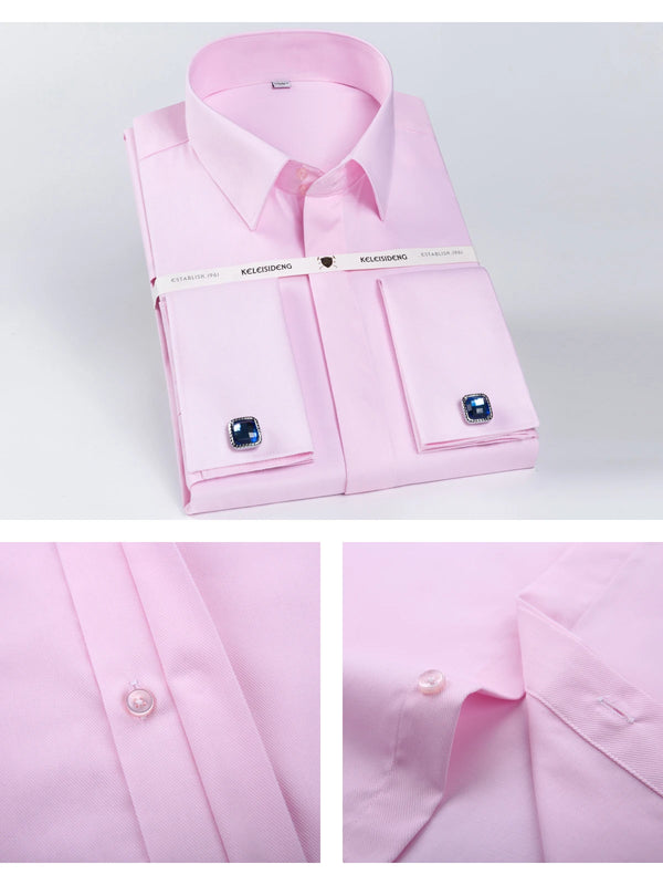 Wrinkle-resistant French cuff dress shirt with turn-down collar and included cufflinks
