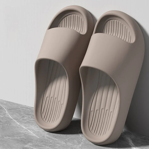 Cloud-like cushioned slides in premium EVA material designed for post-workout and lounging