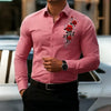 Men's casual long-sleeved shirt with distinctive red rose print design