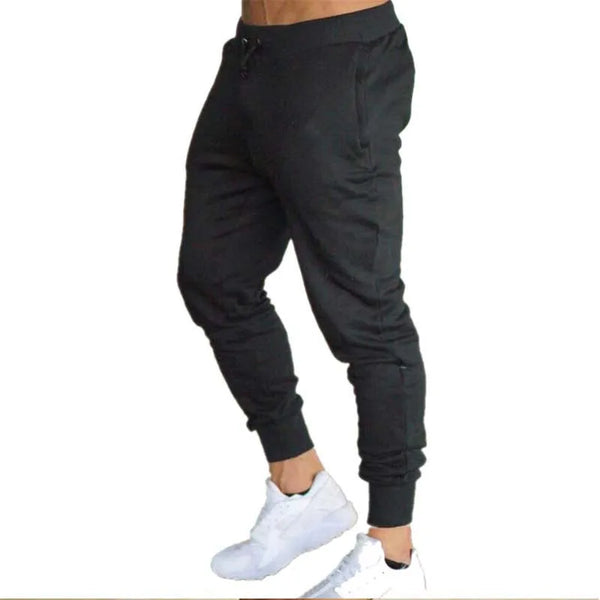 Men's polyester joggers with straight-leg silhouette and eye-catching paneling