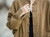 Women's regular fit stand collar coat in natural breathable cotton-linen