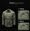 Men's outdoor cotton casual multi-pocket shirt in solid color, perfect for adventures and stylish comfort. Machine washable.