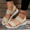 Effortless Stride knit wedge sandals with elastic comfort and secure back strap in neutral tone