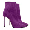 Premium suede stiletto boots with plush lining for comfort.