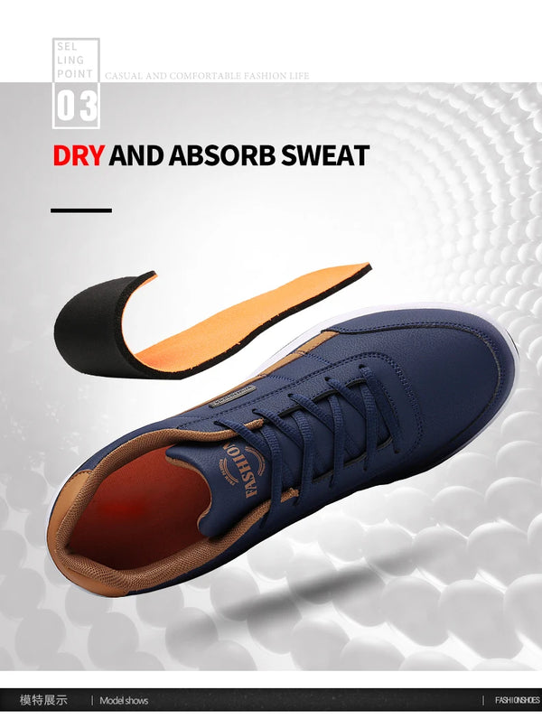 Men's lace-up leather sneakers with cotton-lined insole and classic stripe detail
