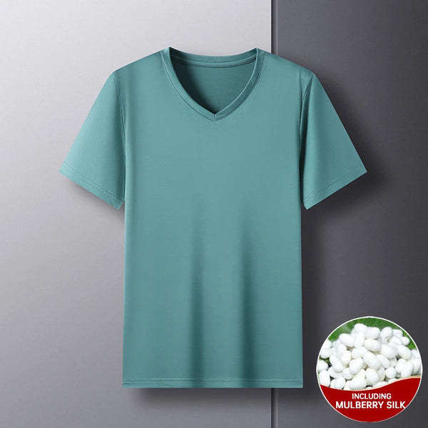 Elegant silk blend v-neck t-shirt for men