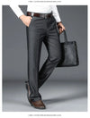Back view of straight leg trousers highlighting tailored fit and high waist