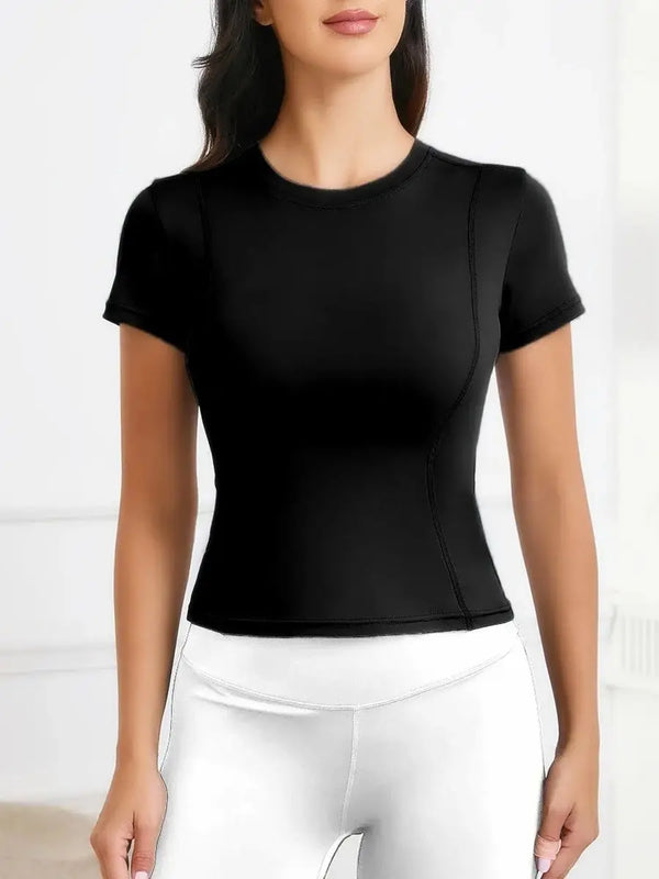 Versatile athletic shirt for yoga, pilates, and gym workouts with four-way stretch