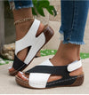 Adjustable peep toe wedges with hook and loop fastening for custom fit