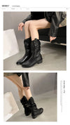 Chic Women's Mid-Calf Chelsea Boots in pleated leather, waterproof, non-slip, perfect for Winter 2024 style and comfort.