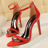 Women's evening sandals with thin heel and ankle strap