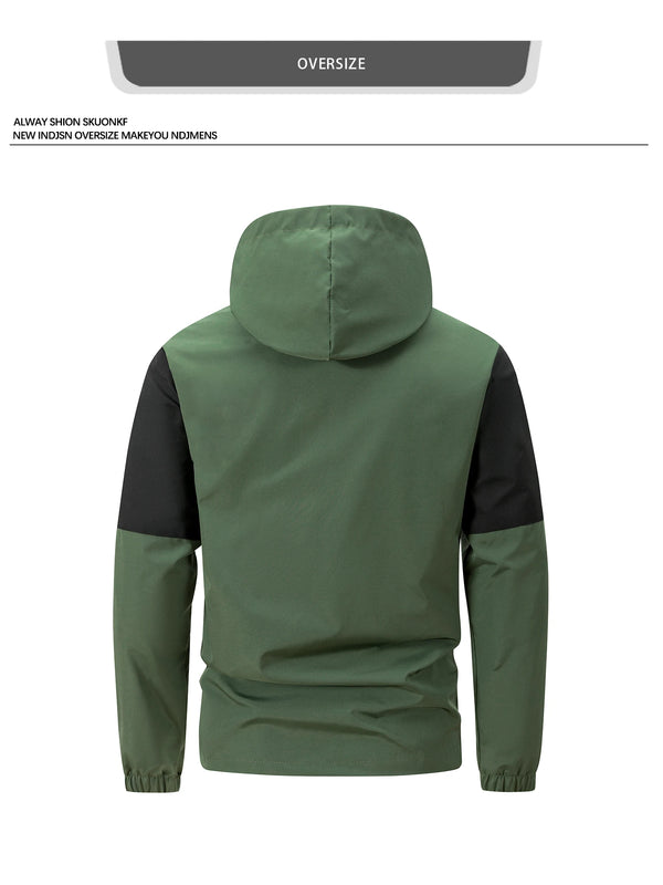 Men's hooded windproof jacket for outdoor sports, lightweight, breathable, and perfect for fall and winter adventures.