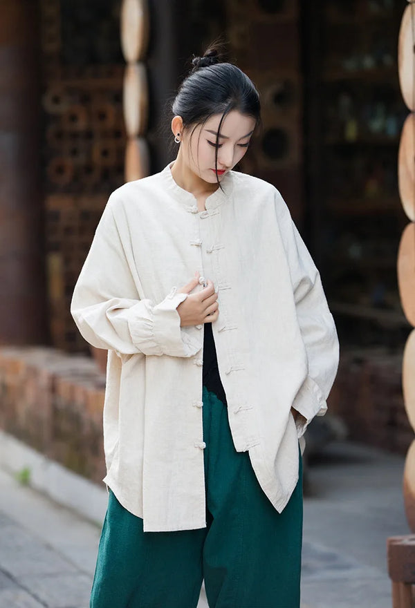 Effortless Ease Cotton Linen Stand Collar Coat