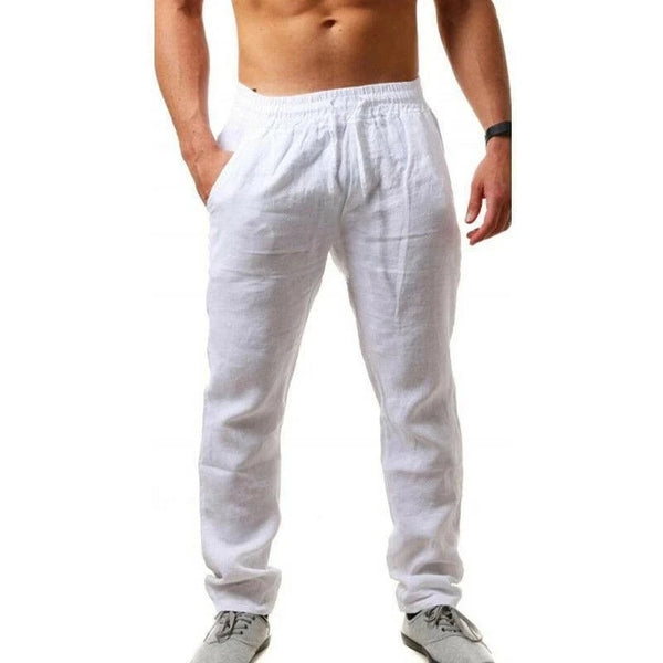 Breathable cotton-linen pants featuring flattering wide-leg cut and full length