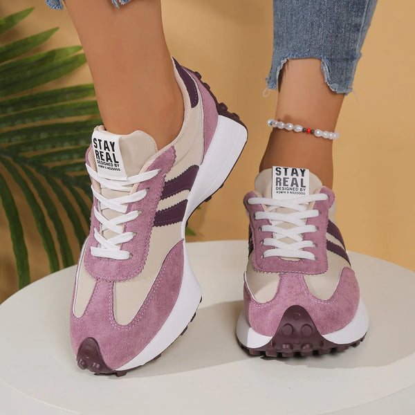 Women's spring sneakers with breathable patchwork textile construction