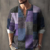 Modern mandarin collar henley with eye-catching geometric print pattern