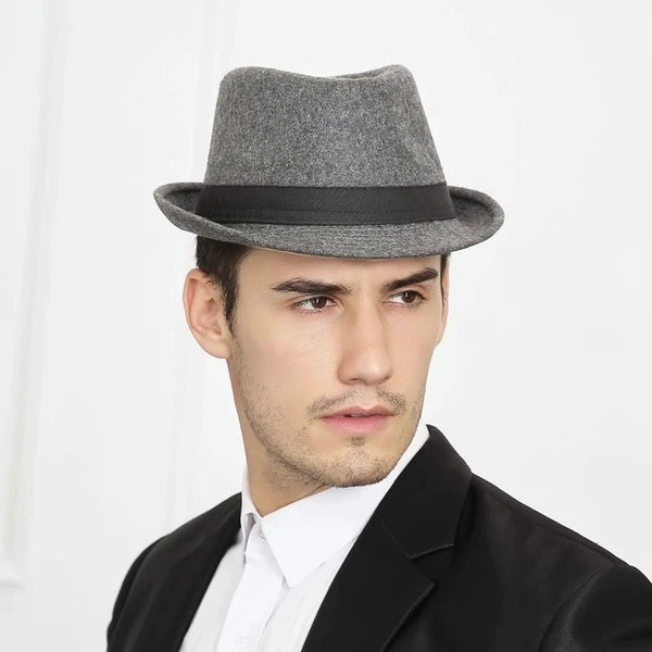 Durable men's fedora hat in charcoal, blending tradition with contemporary fashion.