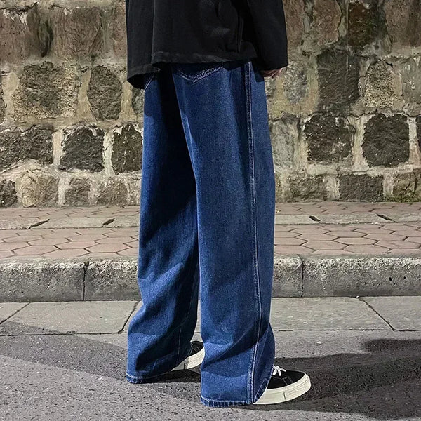 Softened denim wide-leg jeans featuring elastic waist and quality craftsmanship