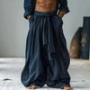 Wide leg ankle pants in breathable natural fabric with adjustable tie-up waist
