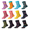 Fun crew socks with vibrant designs, adding character to formal outfits.