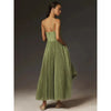 Slim-fit mid-calf dress featuring delicate pleats and architectural suspender detail