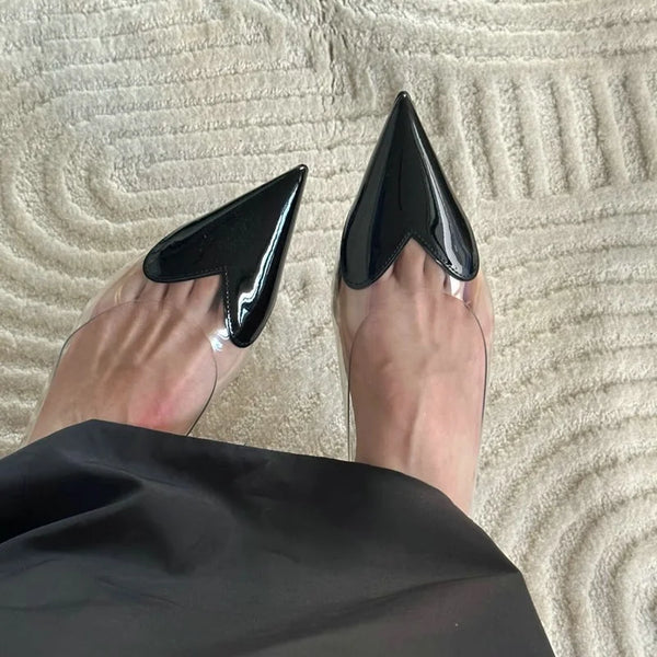 Modern transparent heels with pointed toe available in three heights