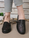 Women's leather slip-on shoes with anti-slip outsole and floral decoration