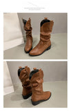 Chic Women's Mid-Calf Chelsea Boots for Winter 2024 in pleated leather, non-slip, waterproof, and plush lined for comfort.