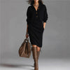 Detail of the classic lapel collar on the Fireside Chic cozy dress.