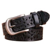 Women's Vintage Leather Belt with Pin Buckle in red, black, white, coffee, and camel for casual or formal wear.