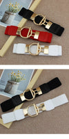 Chic elastic waist belt with round metal buckle, stylish PU leather accessory for women, perfect for casual and formal outfit