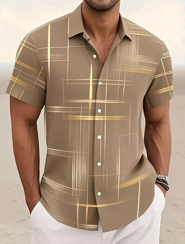 Lightweight broadcloth shirt with eye-catching grid pattern perfect for beach and casual wear