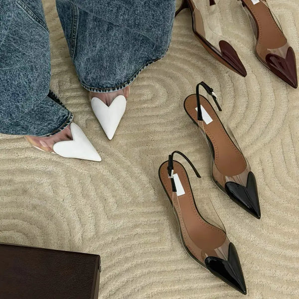 See-through pumps with pointed toe and comfortable sheepskin insole