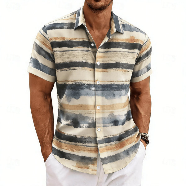 Vintage sportswear-inspired striped shirt with lapel pocket and comfortable regular fit design