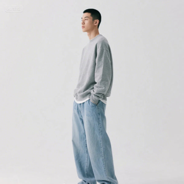 Downtown Drift loose-fit denim jeans in dark blue, featuring a drawstring waist for adjustable comfort.